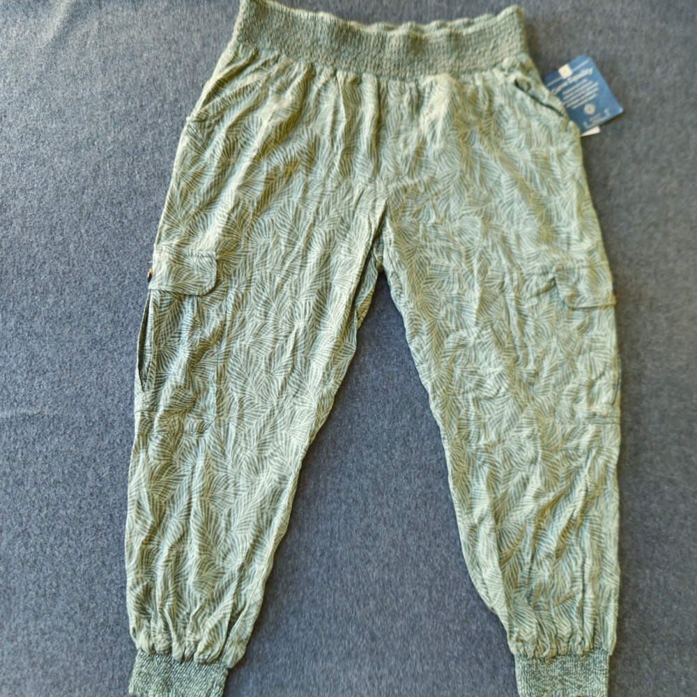 New! Democracy Jogger Pants XL Green Palm High Rise Boho Vacation Relaxed Fit